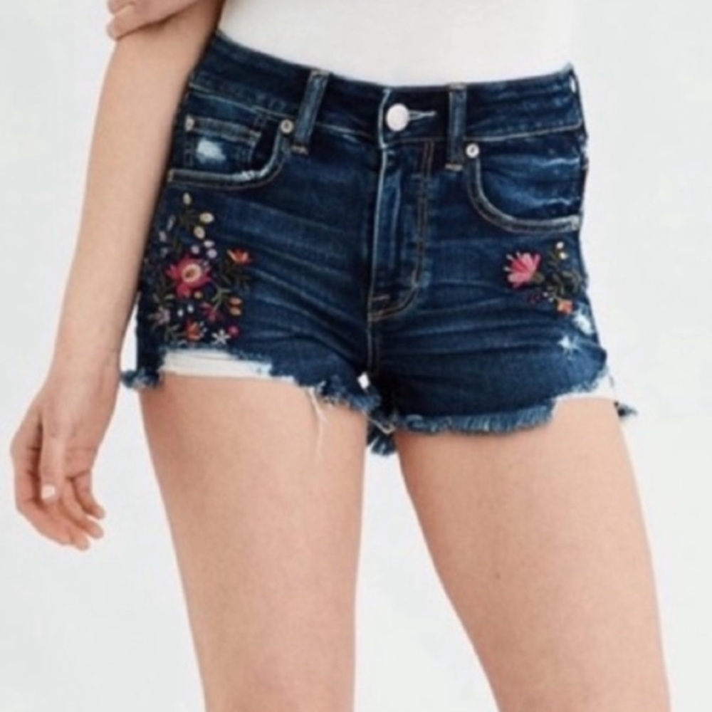 Embroidered Denim Shorts